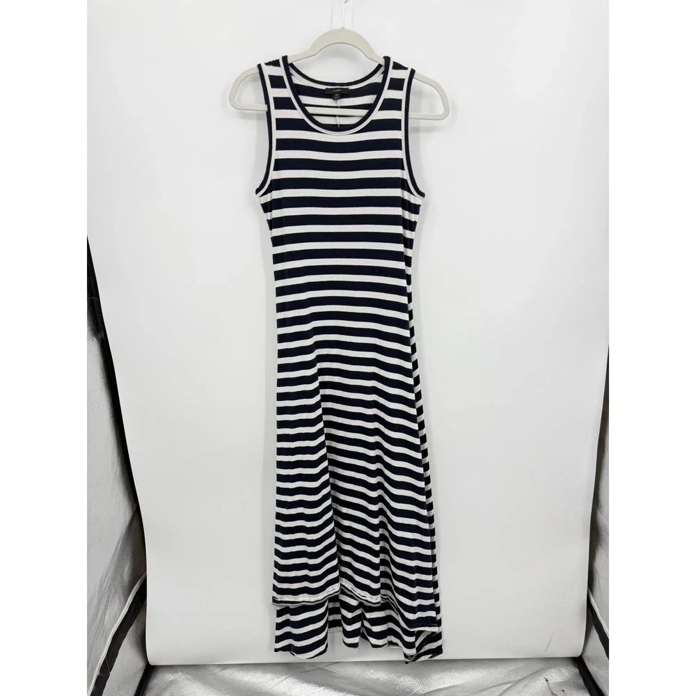 J. Crew A0477 Striped Maxi Tank Dress Women XS Navy Blue White Sleeveless Cotton